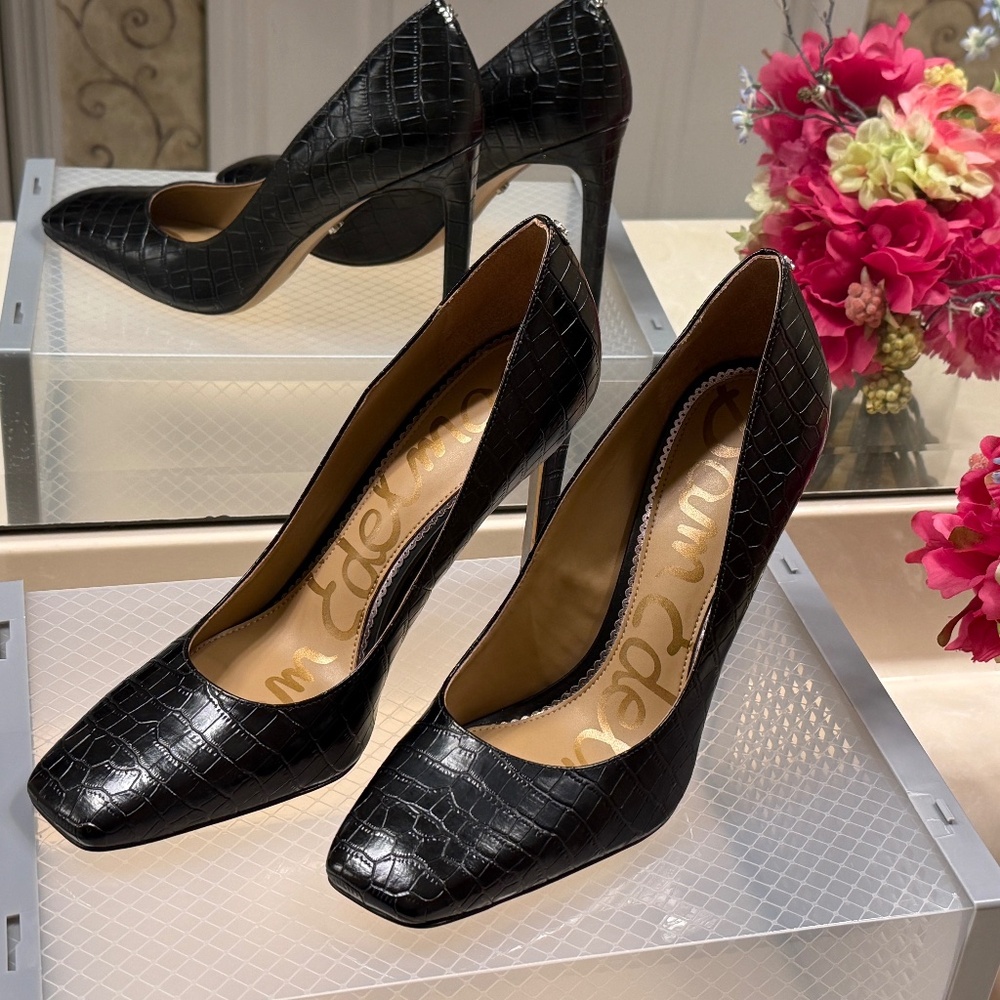 Sam Edelman Beth Womens Leather Croc Pumps Black Size 10 (NEW)